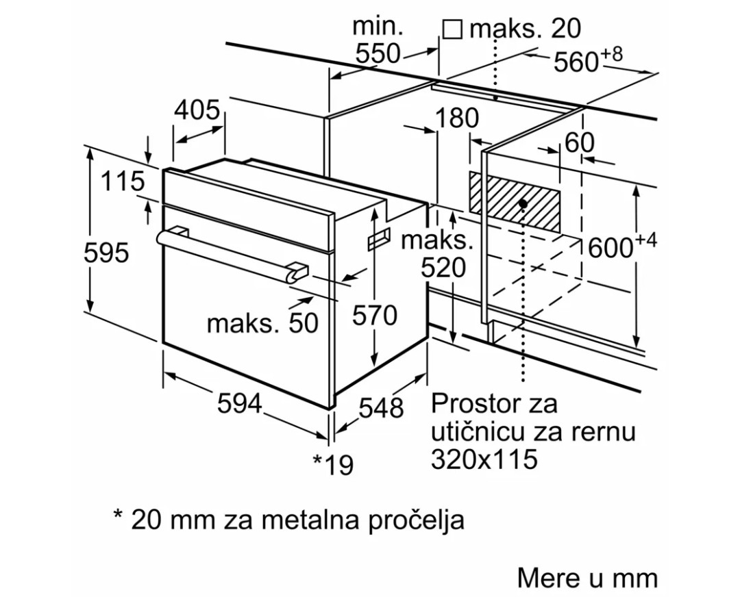 Ugradna rerna HBF133BA0 60x60 cm Crna (3)